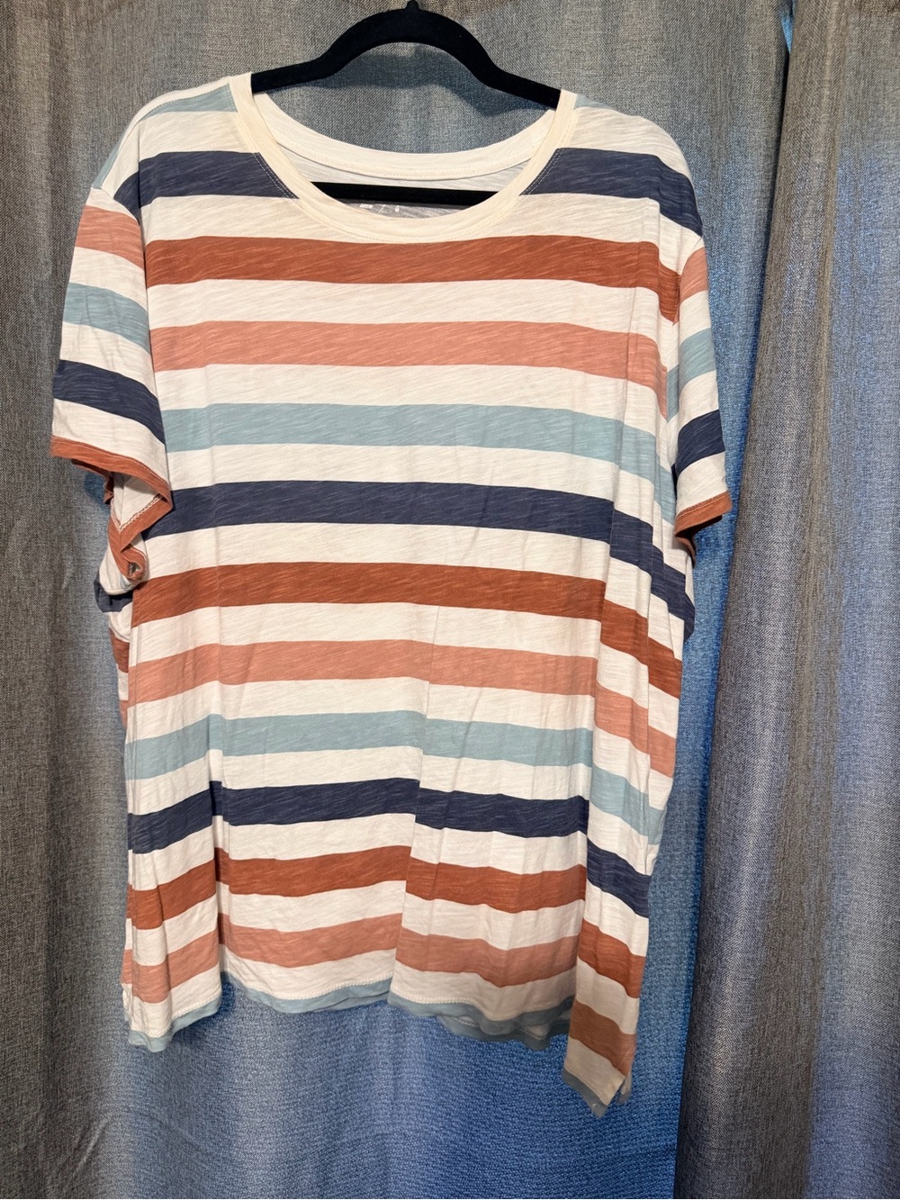 Casual Striped Short Sleeve Tee in soft pink, Navy & Cream